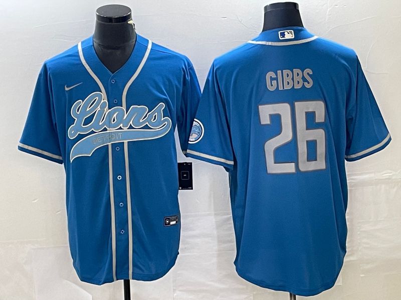 Men Detroit Lions #26 Gibbs Blue Co Branding Nike Game NFL Jersey style 1